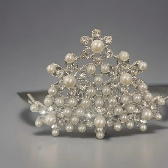 Princess Tiara Comb Wedding Communion Hair /Veil Faux Pearl Rhinestone Accessory - Picture 2 of 6